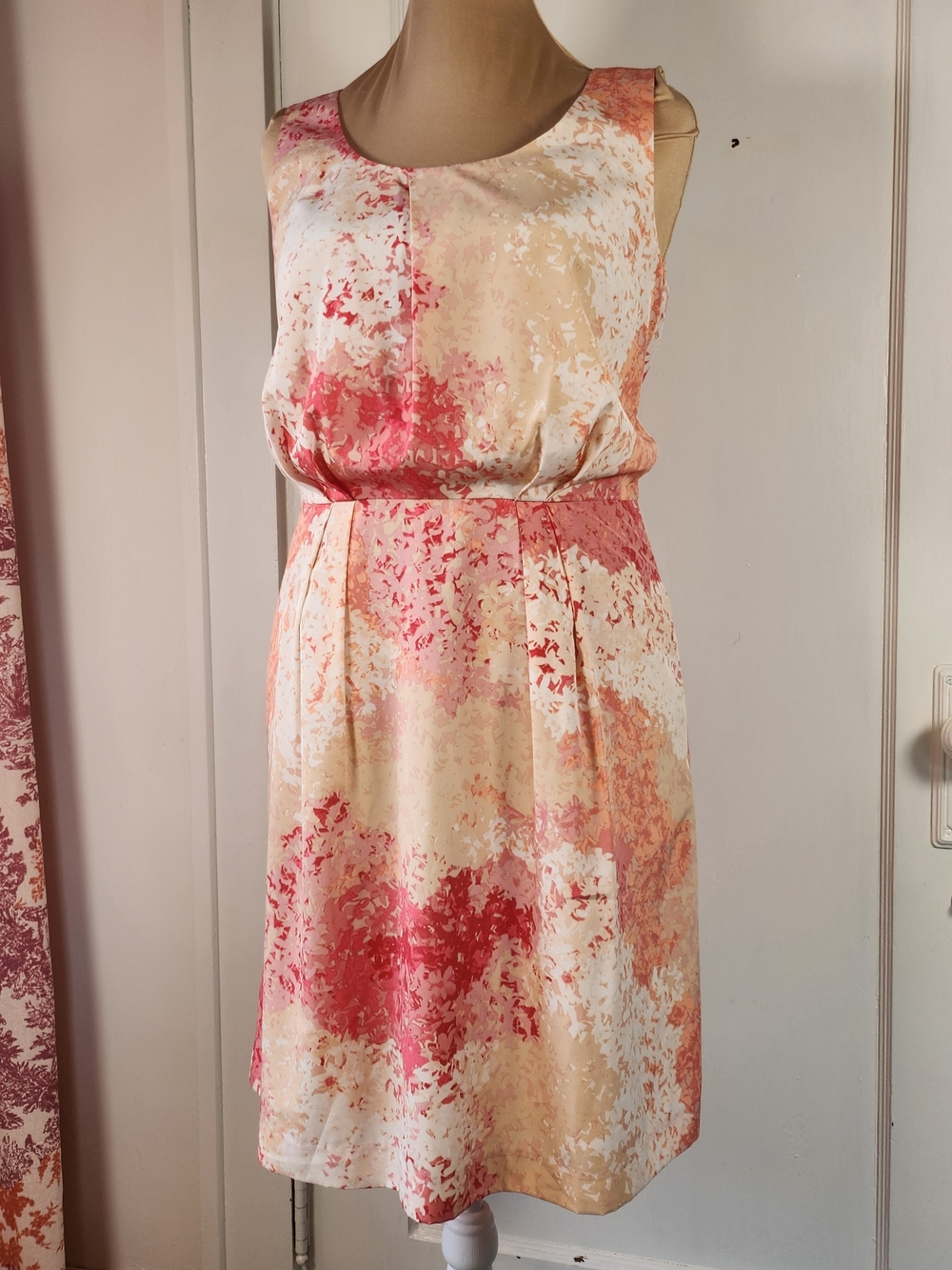LOFT Coral & Cream Abstract Sleeveless Sheath Career Sz 8 Dress